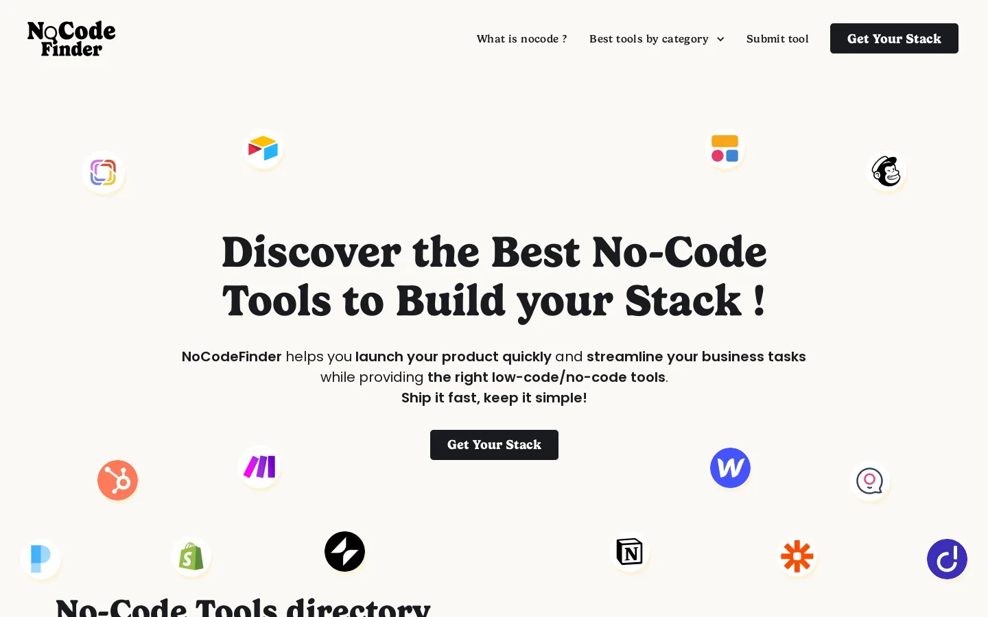 NoCodeFinder Homepage screenshot
