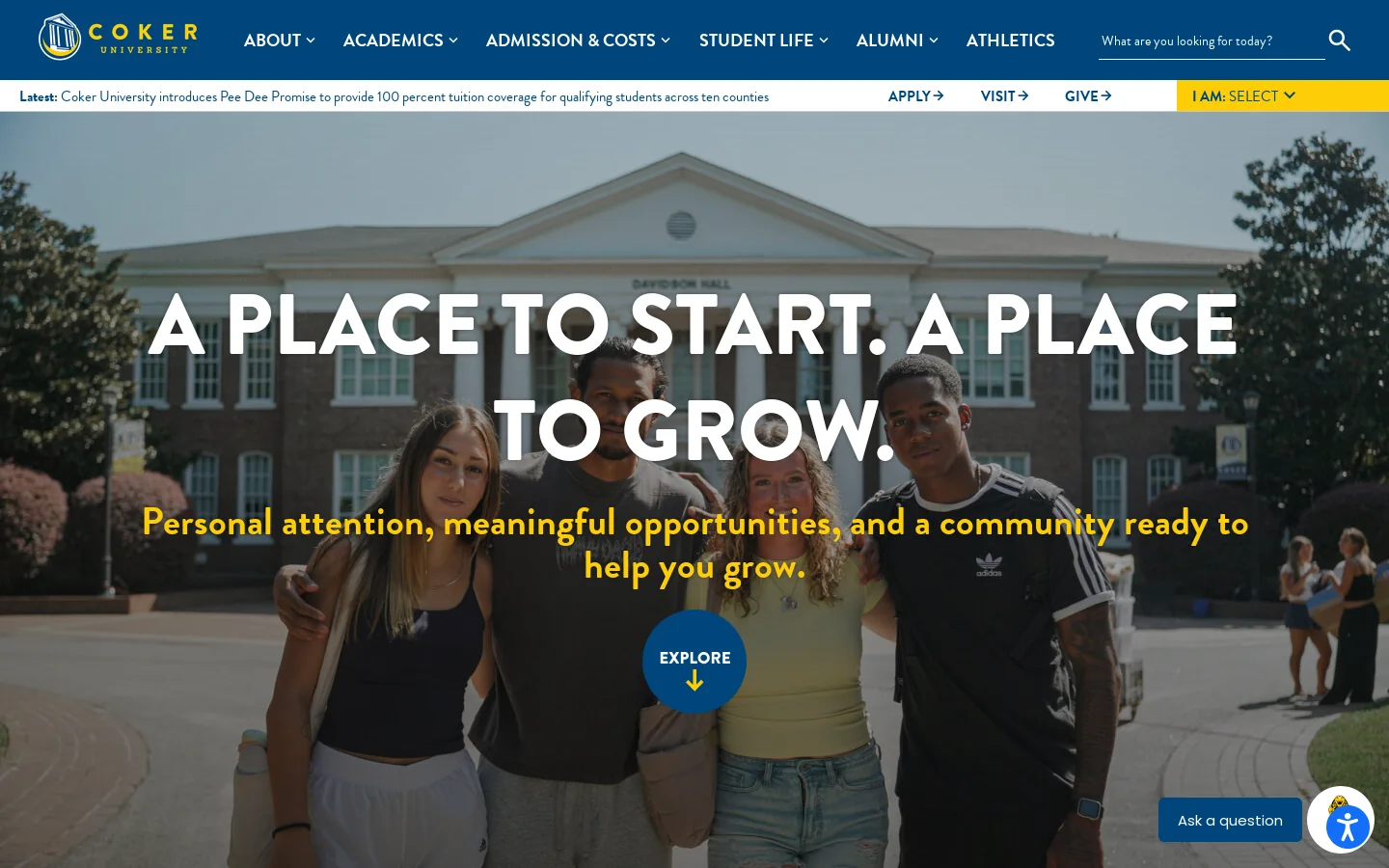 Coker University Homepage screenshot