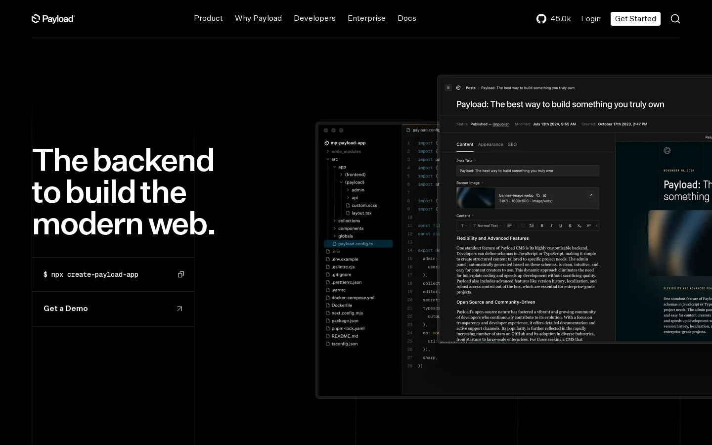 Payload: The Next.js Headless CMS and App Framework Homepage screenshot