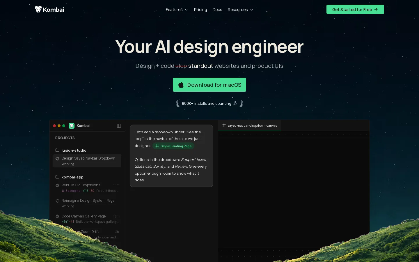 Kombai Homepage screenshot