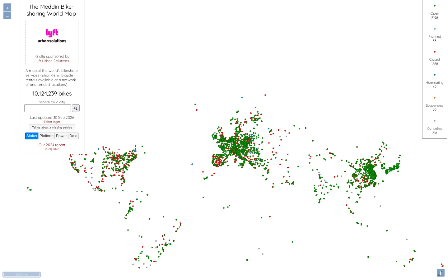 The Meddin Bike-sharing World Map Homepage screenshot
