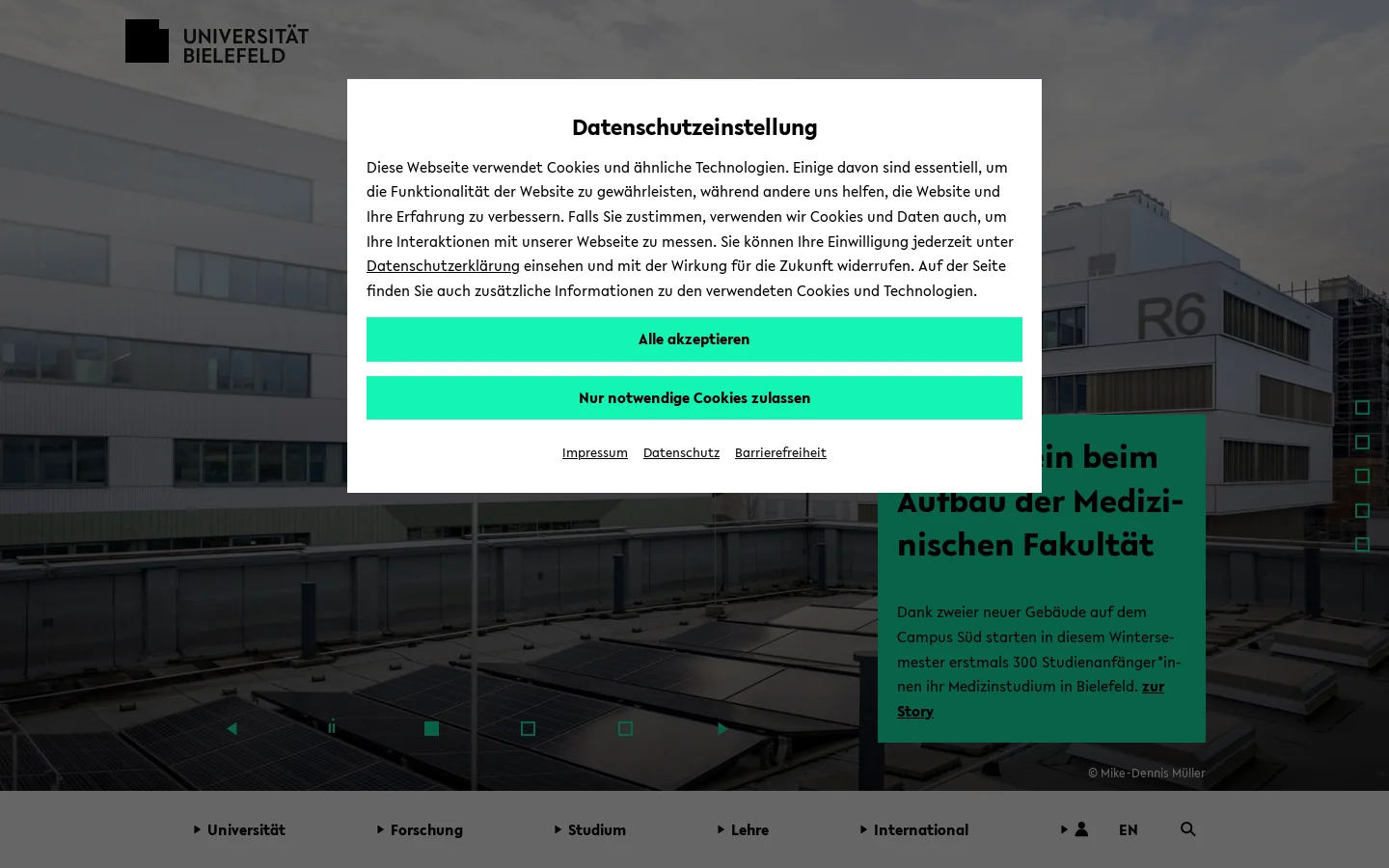 Bielefeld University Homepage screenshot