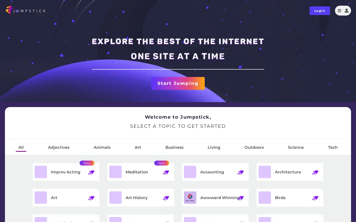 Jumpstick Homepage screenshot