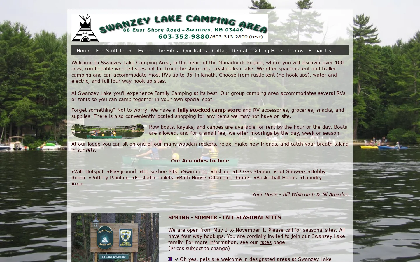 Swanzey Lake Camping Area Homepage screenshot