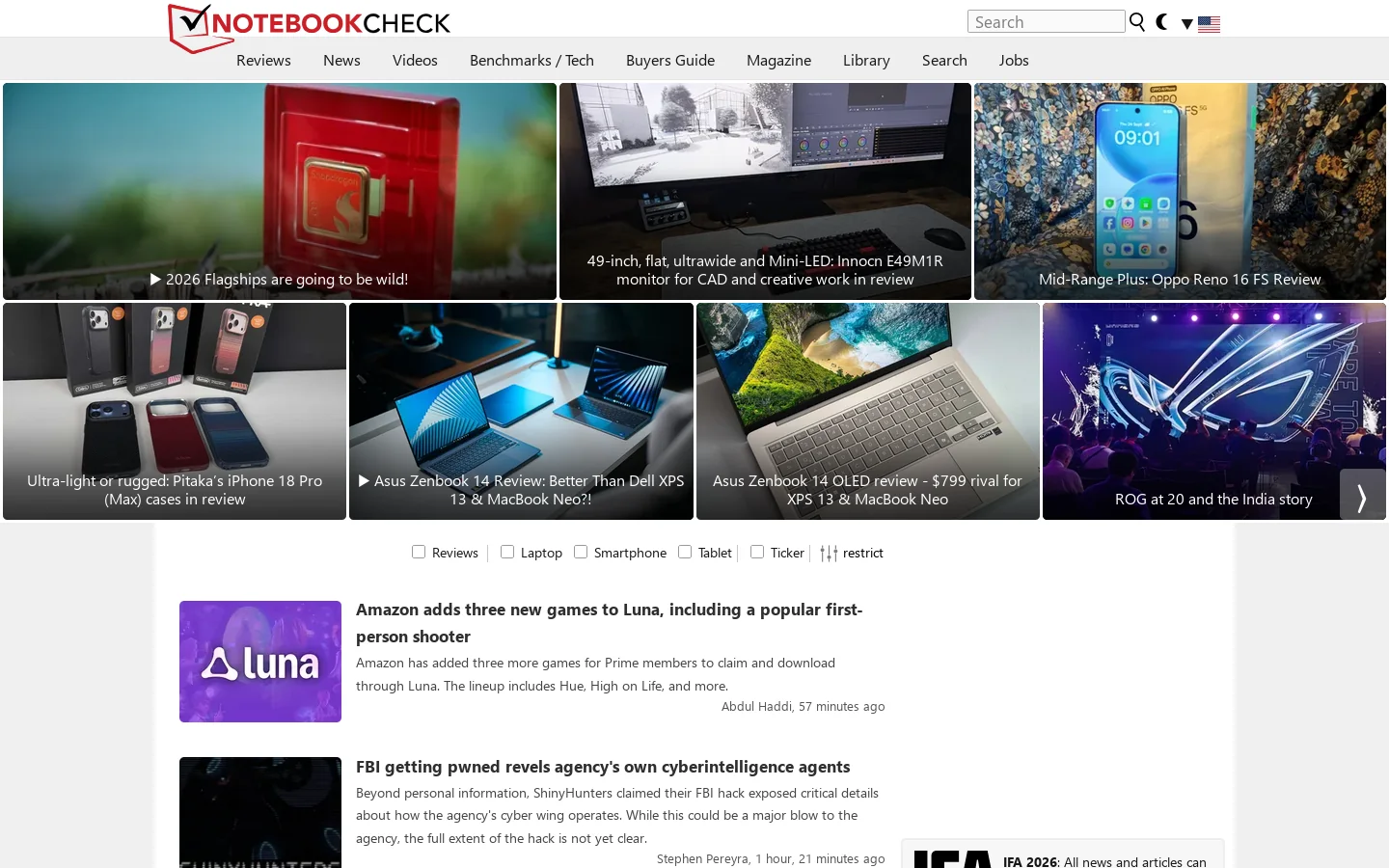 Notebookcheck Homepage screenshot