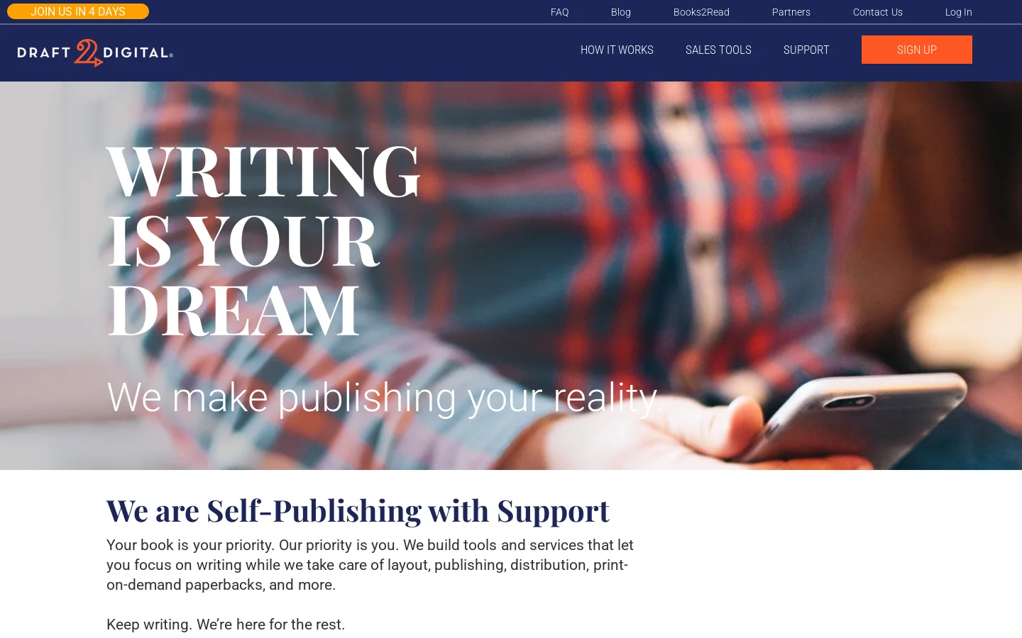 Draft2Digital Homepage screenshot