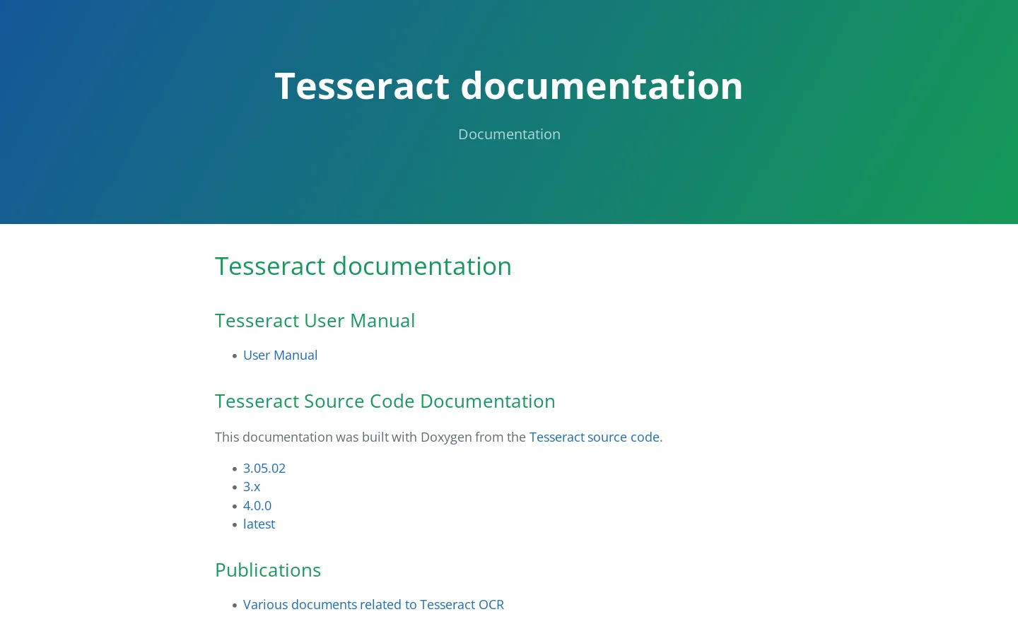 Tesseract OCR Homepage screenshot
