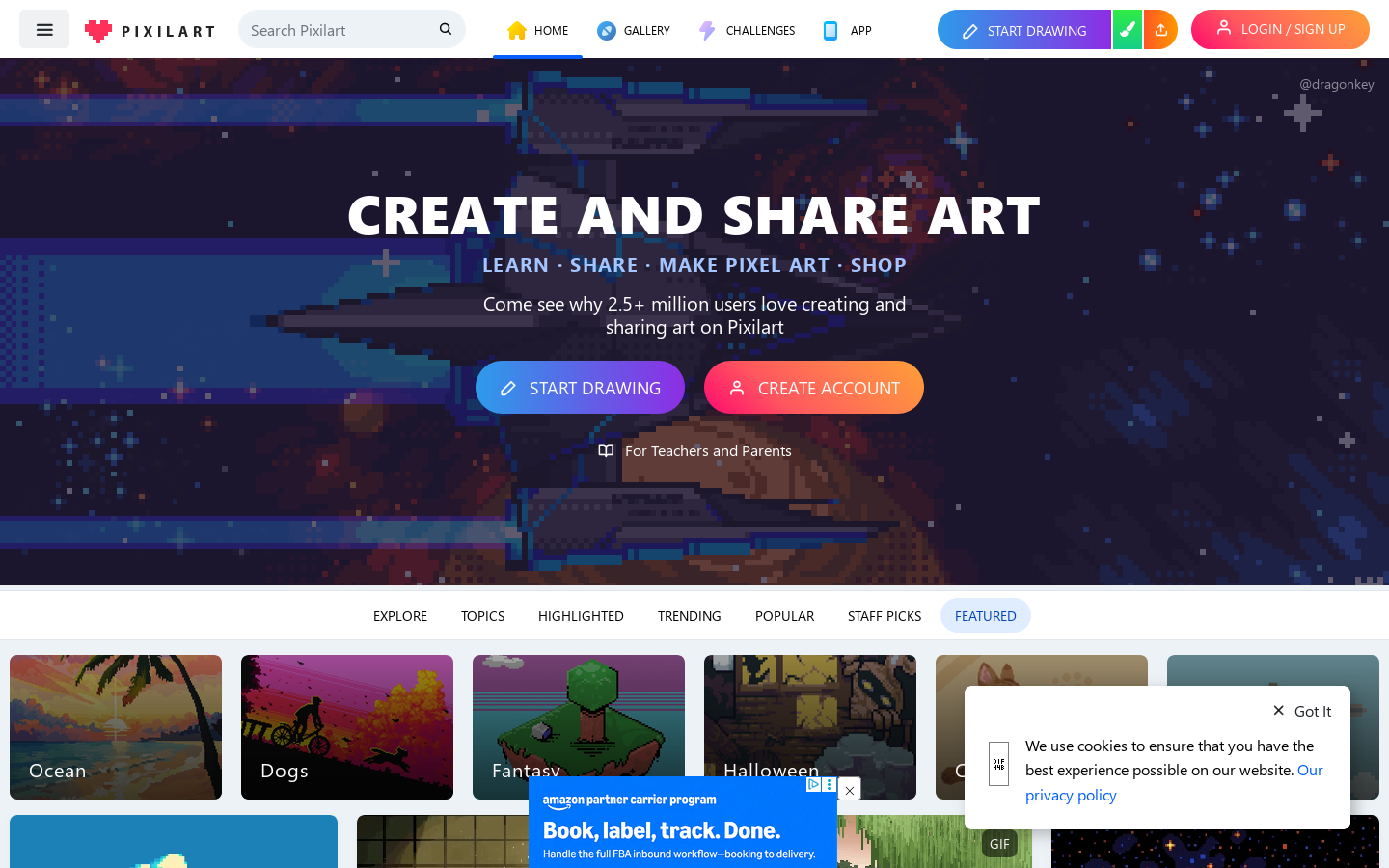 Pixilart Homepage screenshot