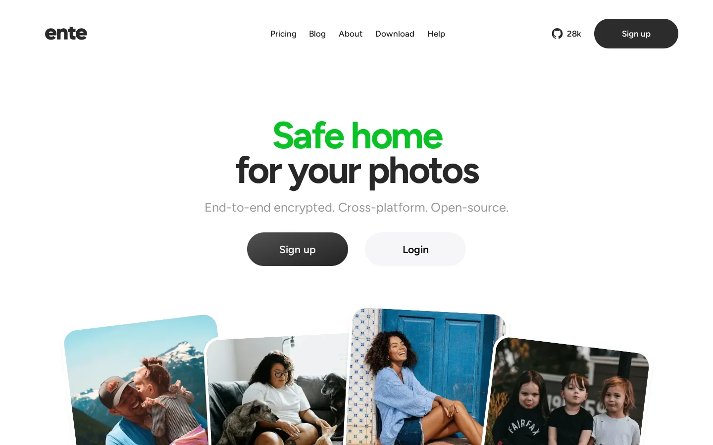 Ente Photos Homepage screenshot