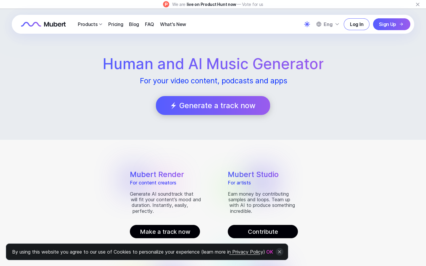 ≻ Mubert AI Music Generator Homepage screenshot