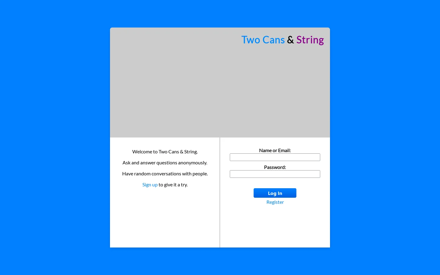 Two Cans and String Homepage screenshot