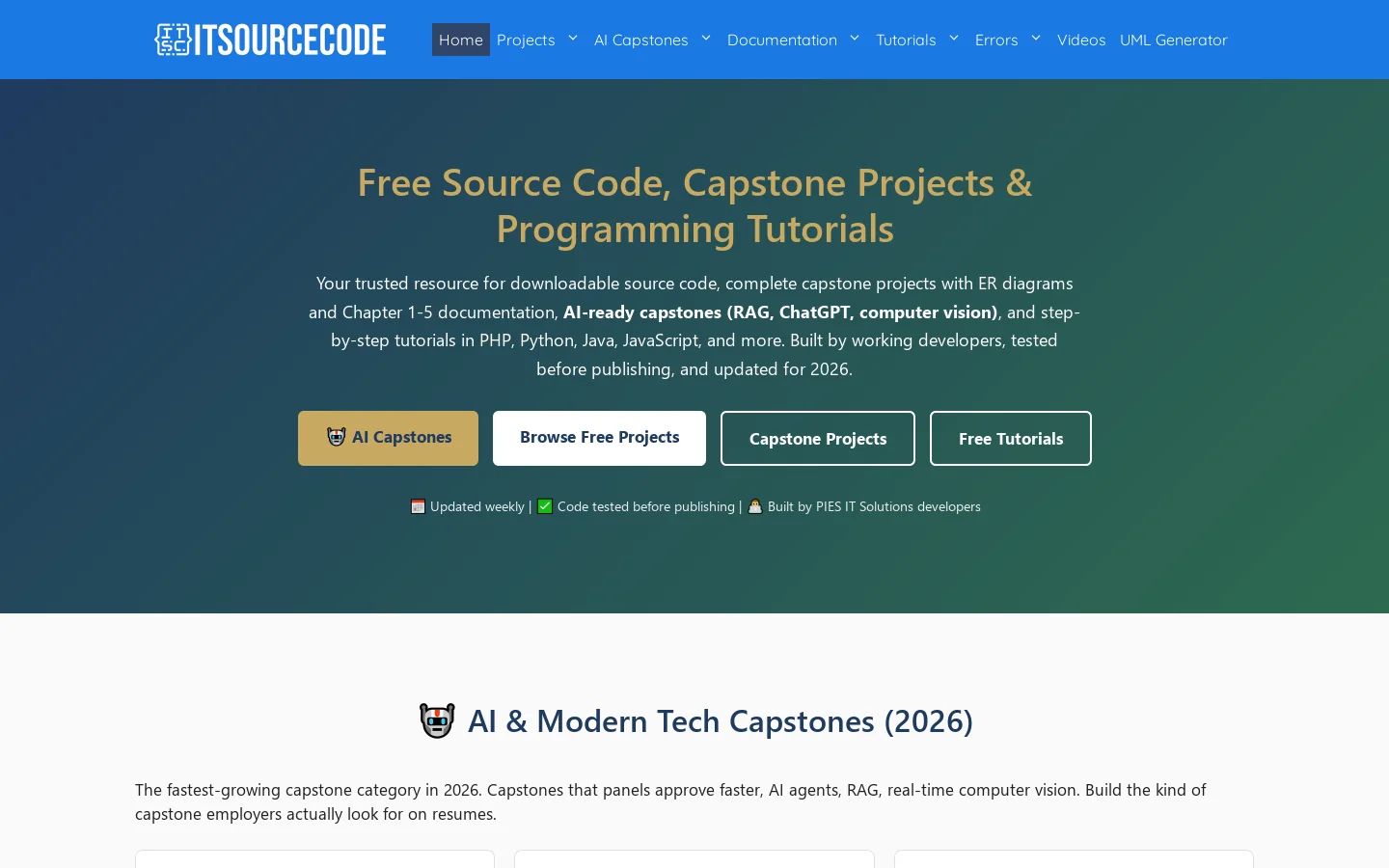 Free Source Code, Capstone Projects, BSIT Tutorials 2026 Homepage screenshot
