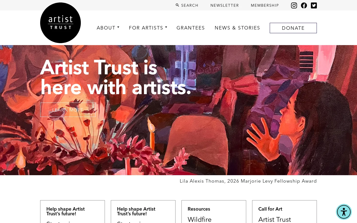 Artist Trust Homepage screenshot