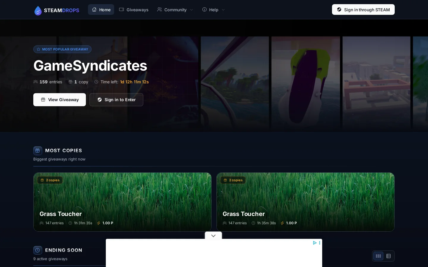 Steam Drops Homepage screenshot