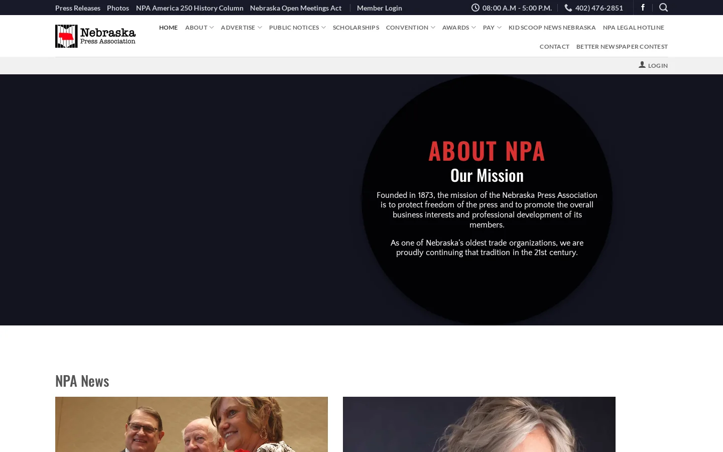 Nebraska Press Association Homepage screenshot