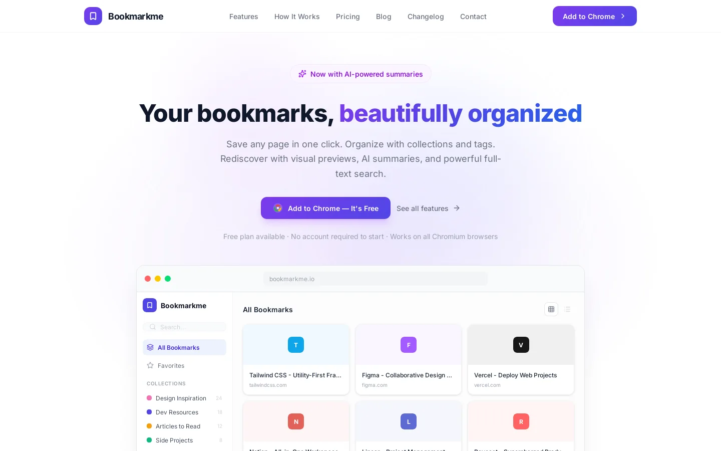 Bookmarkme Homepage screenshot