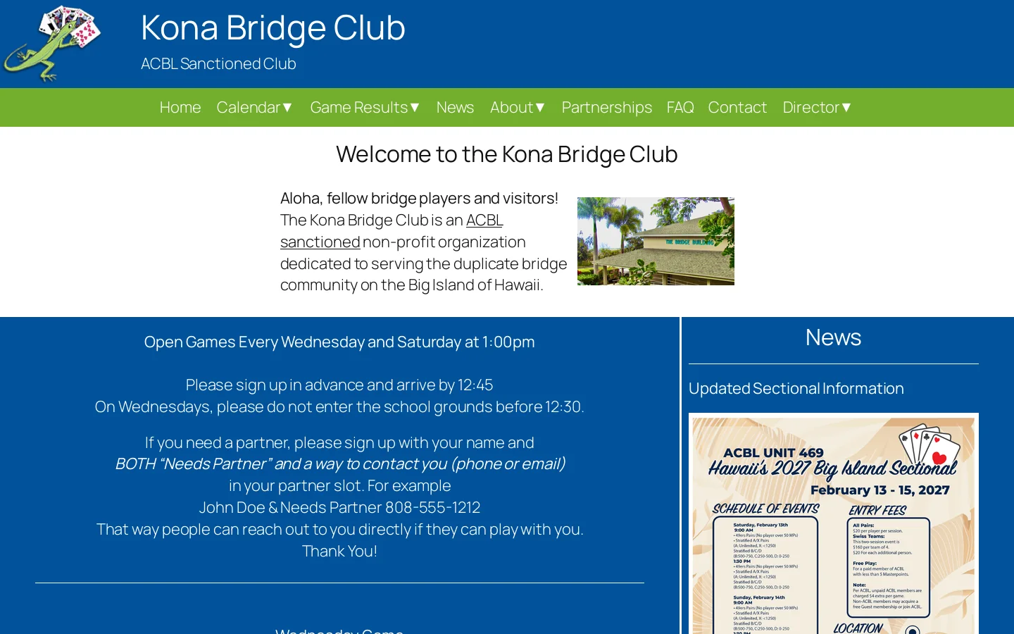 Big Island Bridge Clubs Homepage screenshot