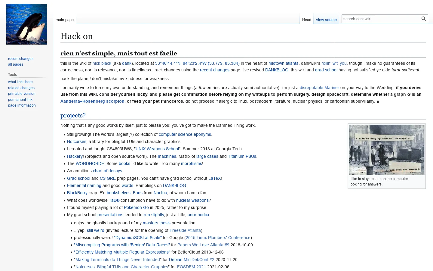 dankwiki, the wiki of nick black Homepage screenshot