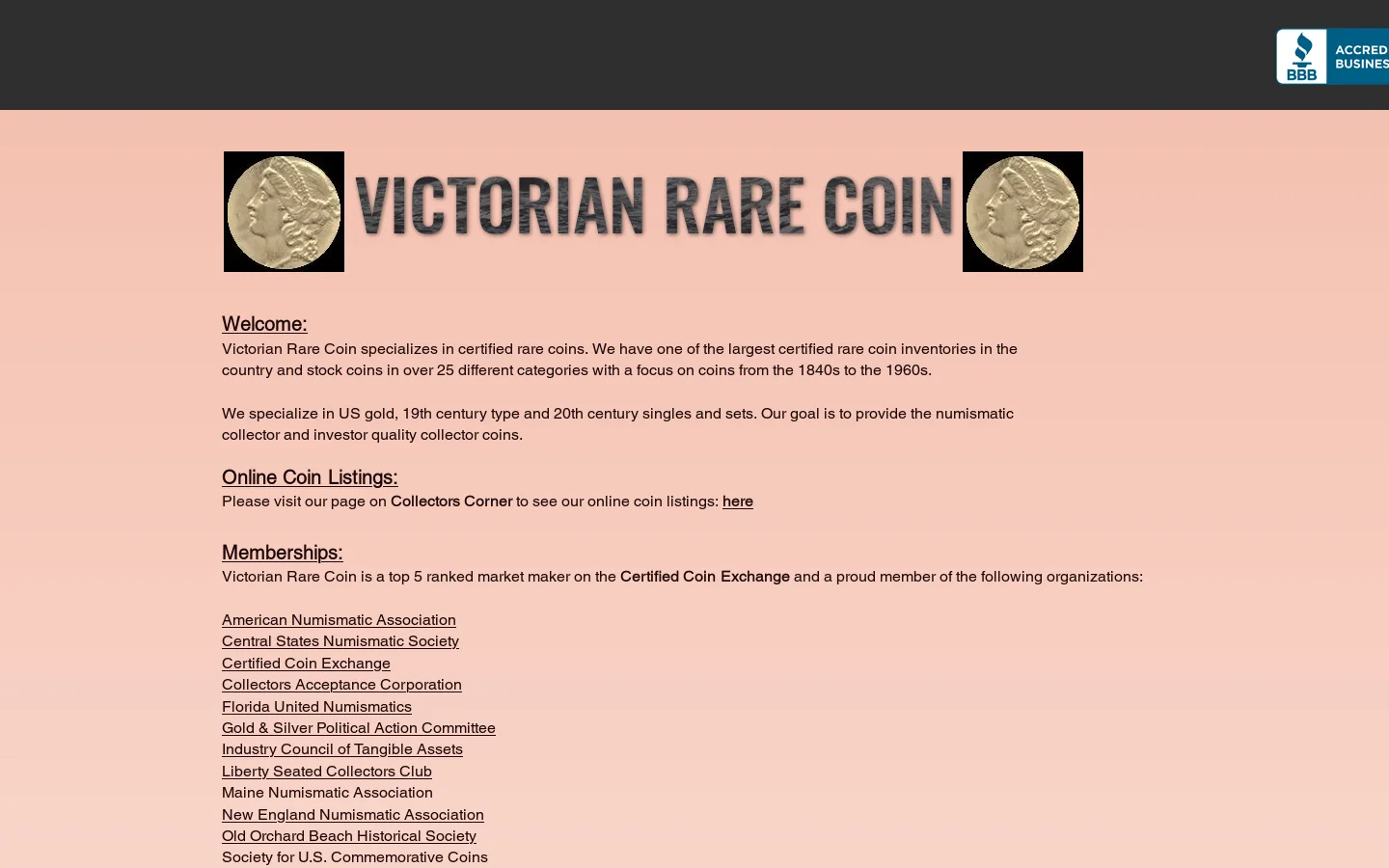 Victorian Rare Coin Homepage screenshot