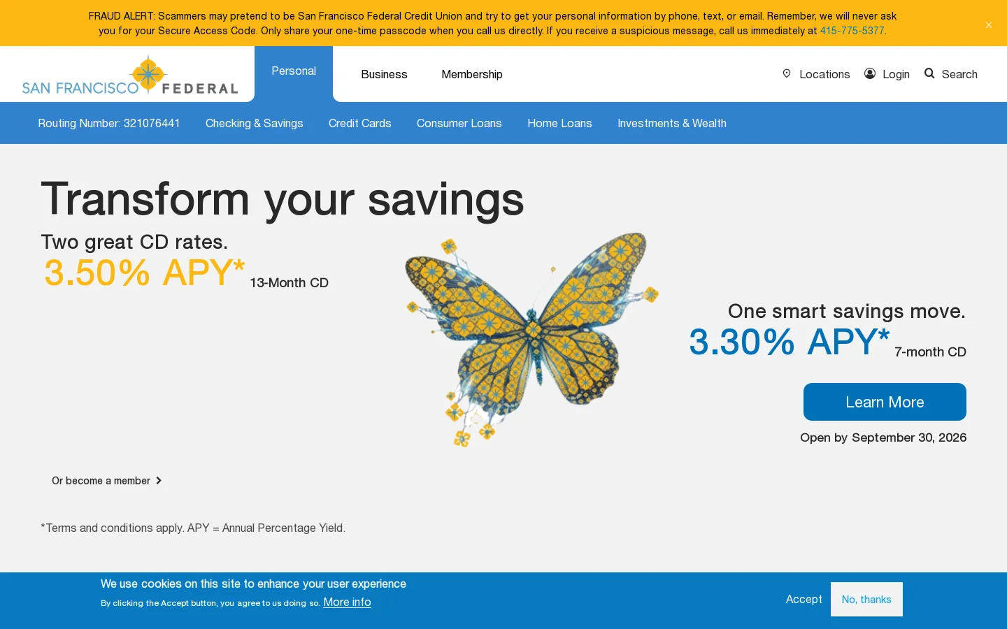 San Francisco Federal Credit Union Homepage screenshot