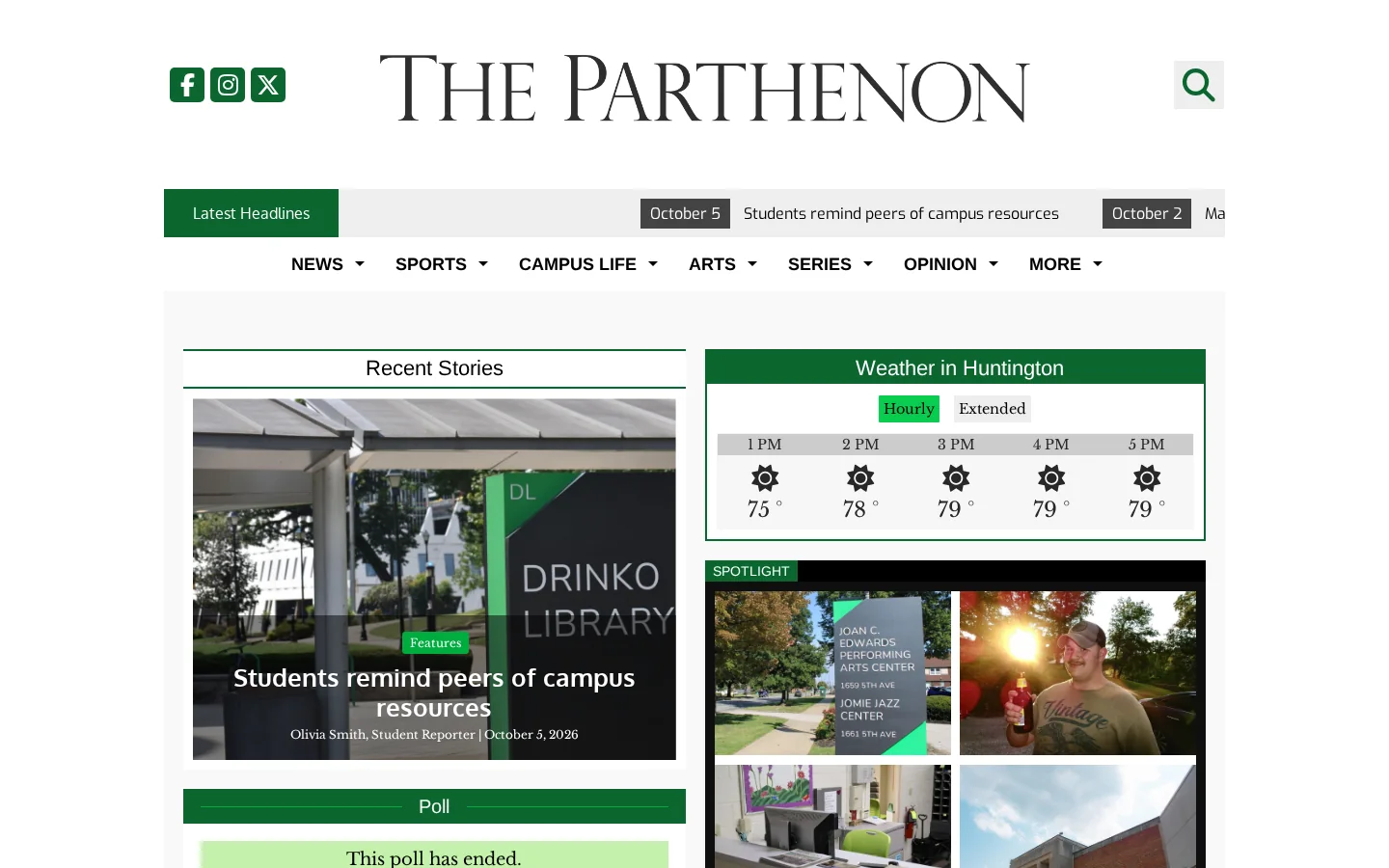 The Parthenon - Marshall University's Student Newspaper Homepage screenshot