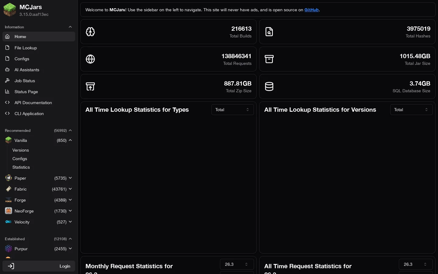 MCJars Homepage screenshot