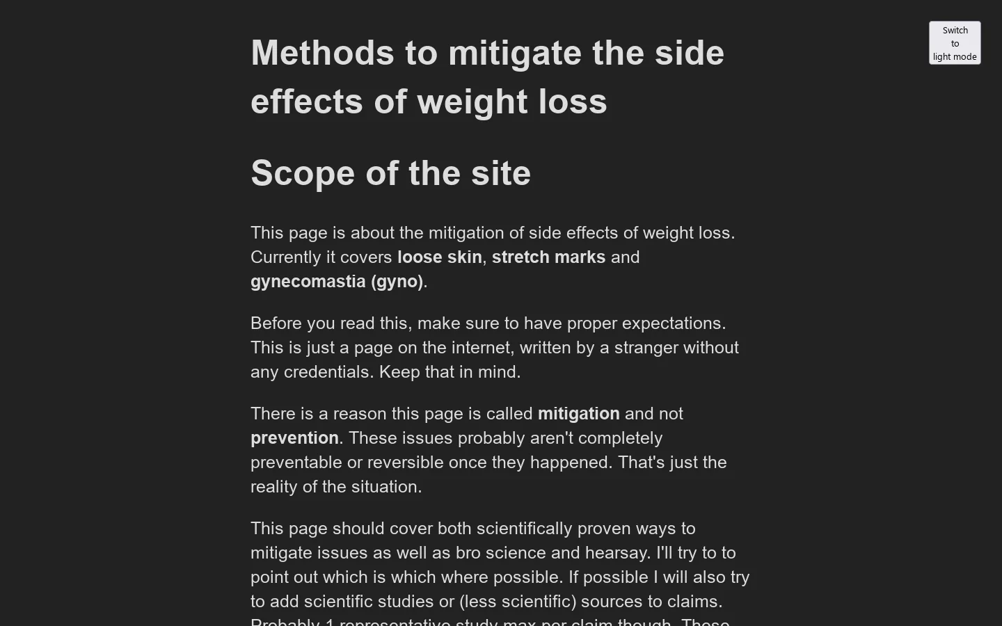 Weight loss side effect mitigation Homepage screenshot