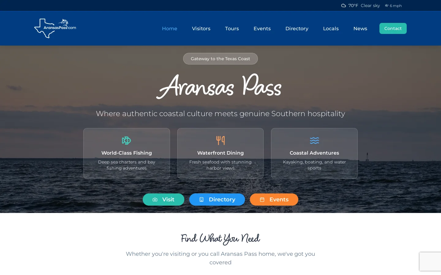 AransasPass.com Homepage screenshot