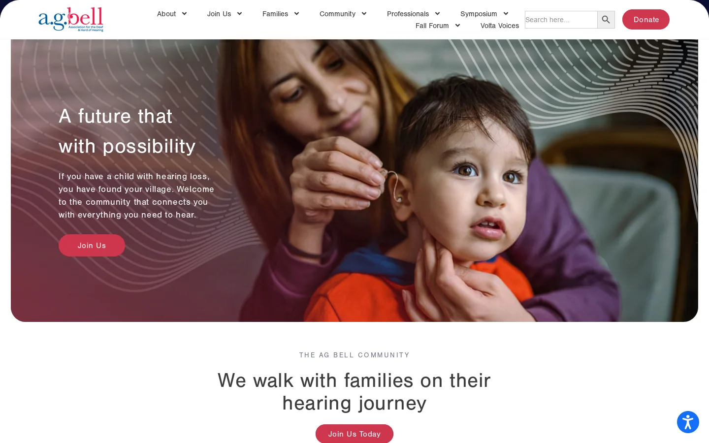 Alexander Graham Bell Association – A life without limits for children with hearing loss Homepage screenshot