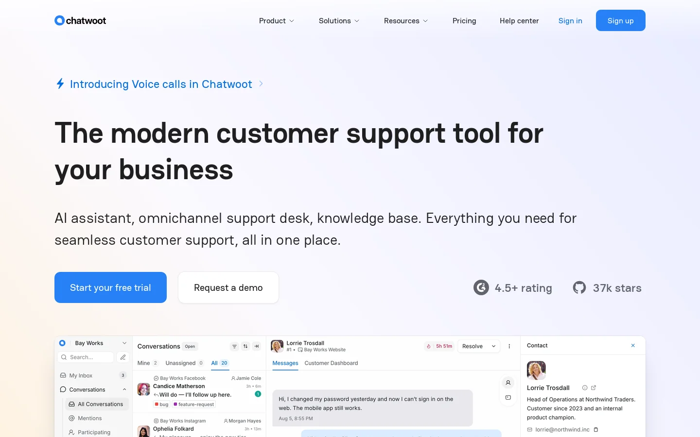 Chatwoot Homepage screenshot
