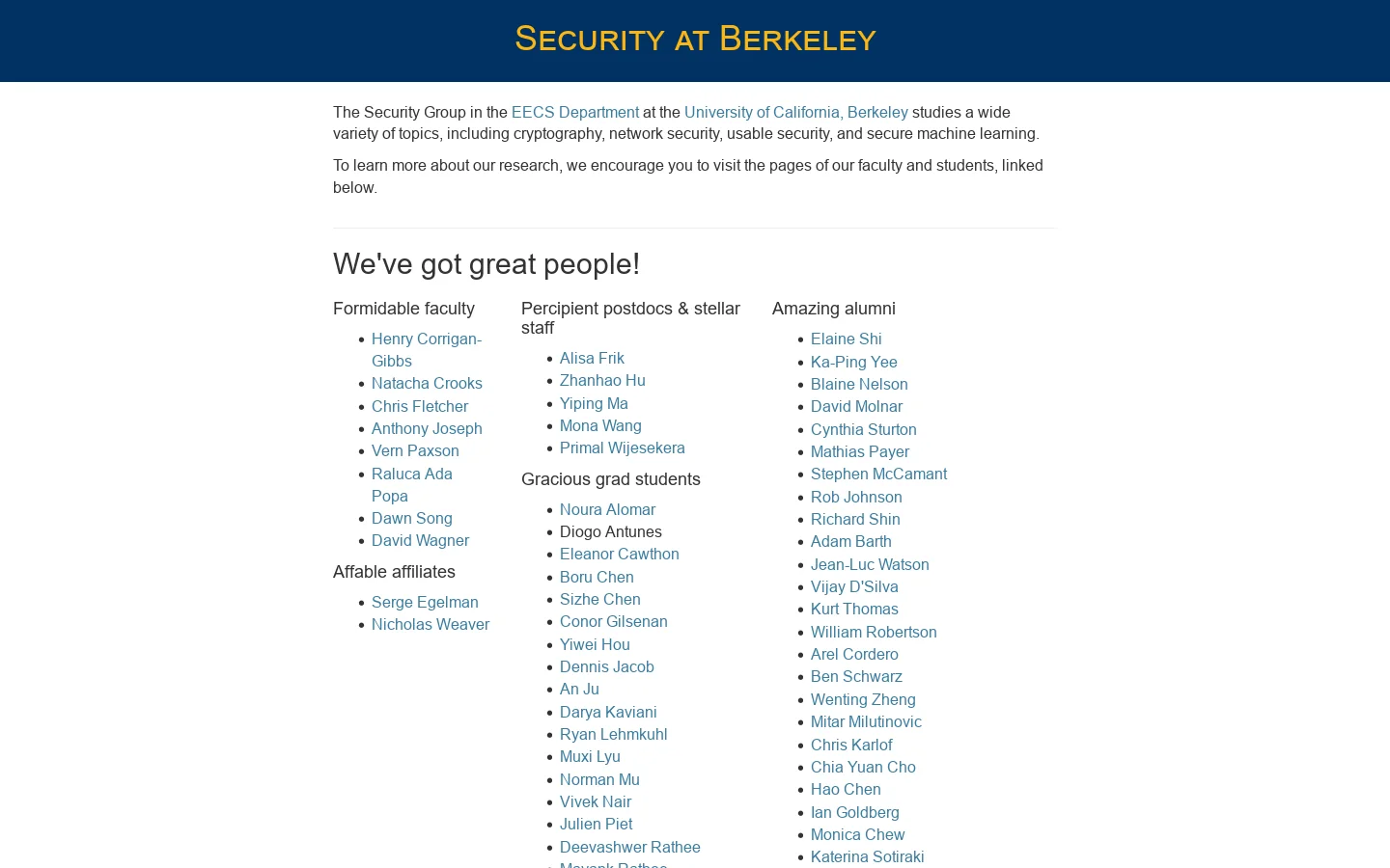 Security Research Homepage screenshot