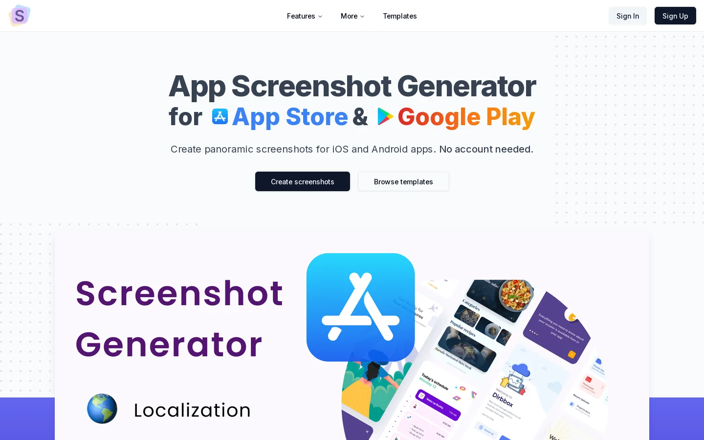 Screenshots Pro Homepage screenshot