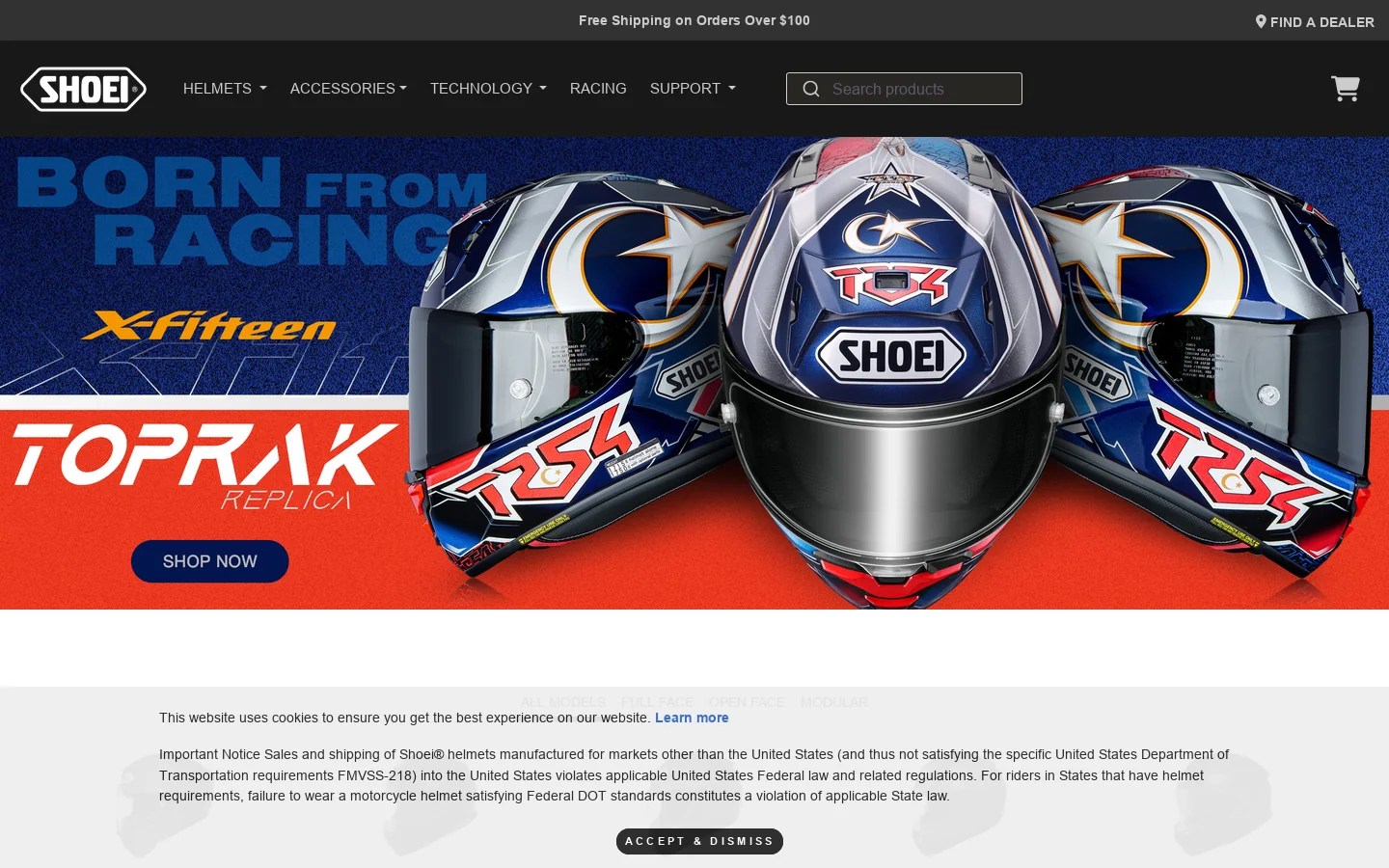 SHOEI® Helmets USA Homepage screenshot