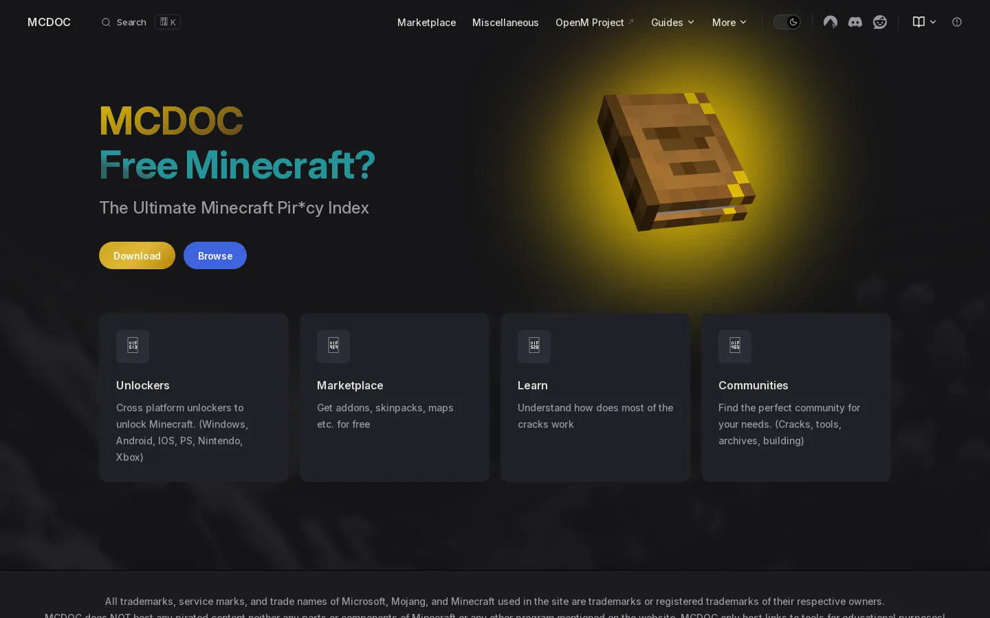 MCDOC Homepage screenshot