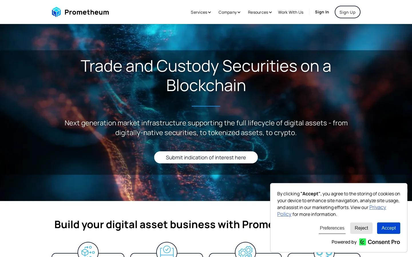 Prometheum Homepage screenshot