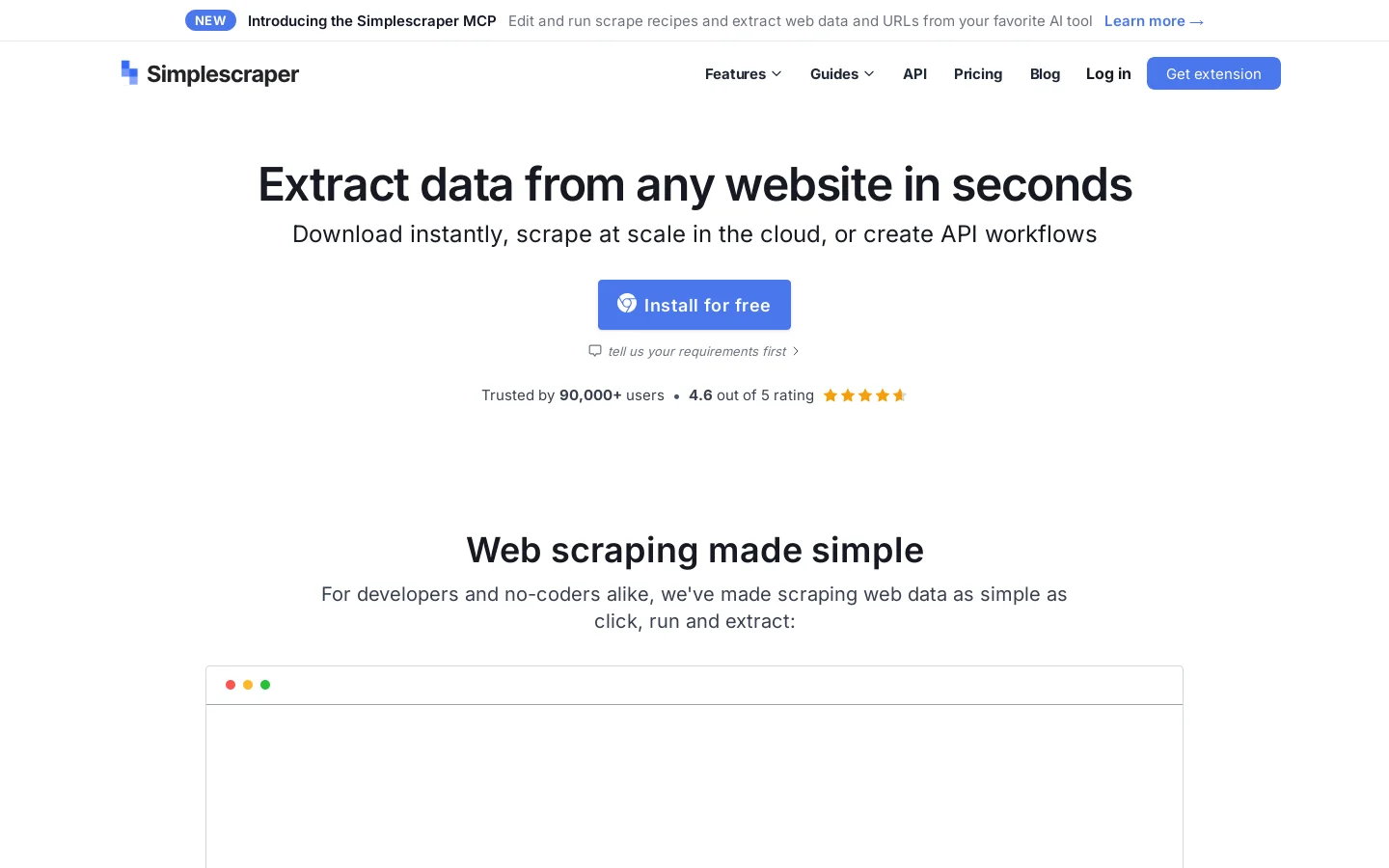 Simplescraper Homepage screenshot