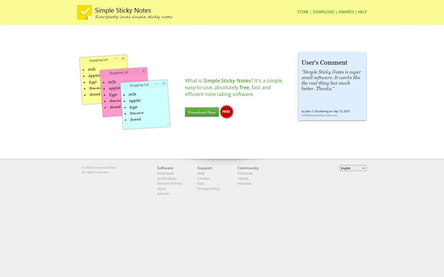 Simple Sticky Notes Homepage screenshot