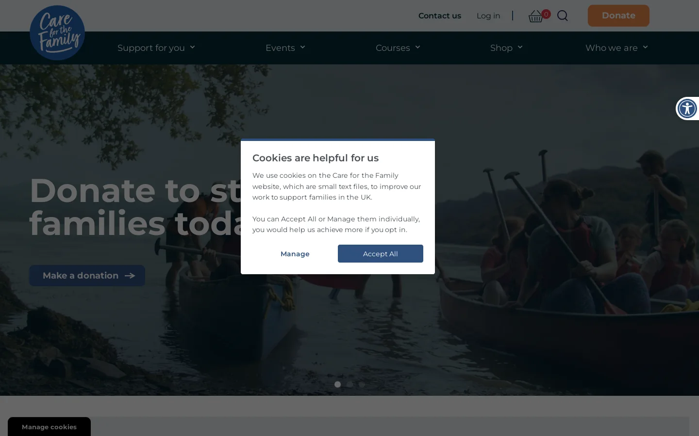 Care for the Family Homepage screenshot