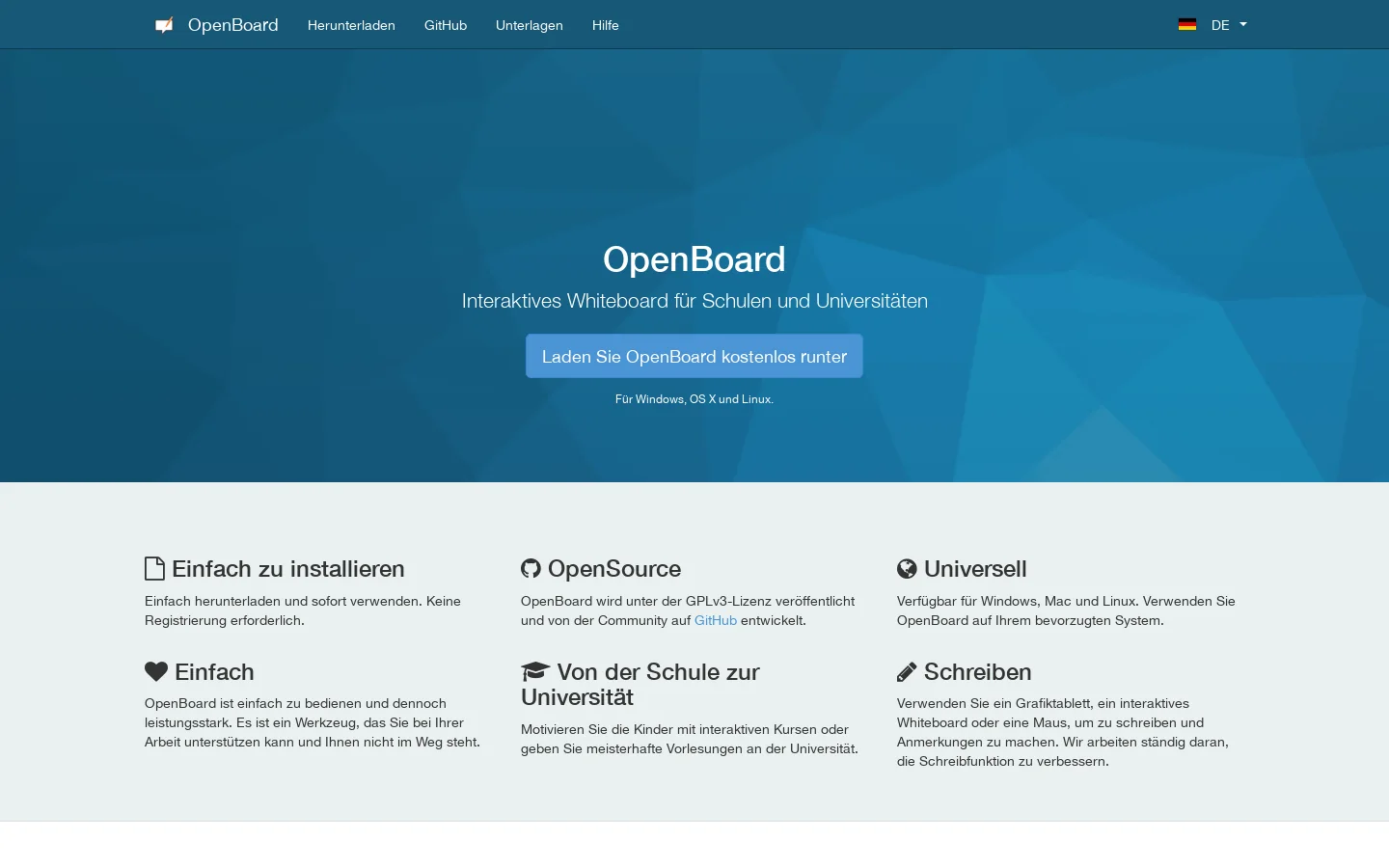 OpenBoard, the best interactive whiteboard for schools and universities Homepage screenshot