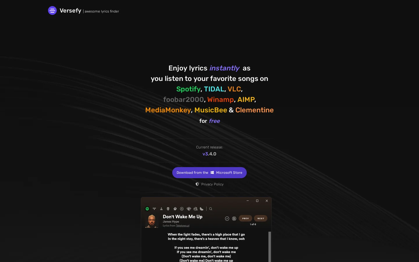 Versefy by Jakub Stęplowski Homepage screenshot