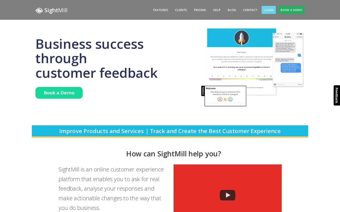 SightMill Helps You Measure Customer Satisfaction With Net Promoter Score Homepage screenshot