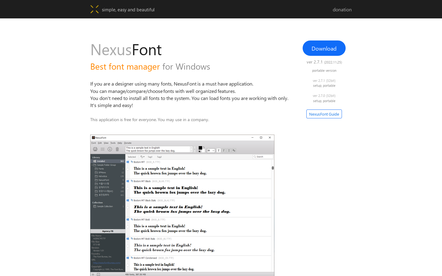 Simple, easy and well designed softwares Homepage screenshot