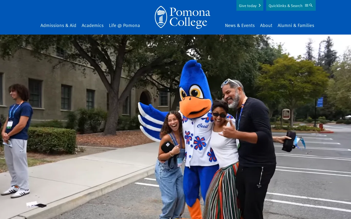 Pomona College Homepage screenshot