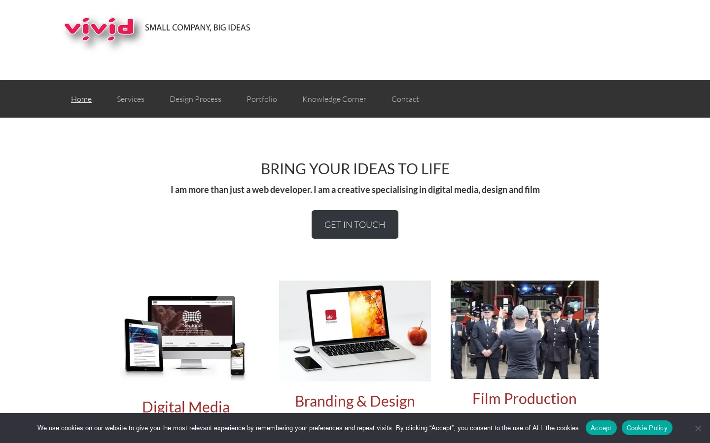 Vivid Visuals Homepage screenshot