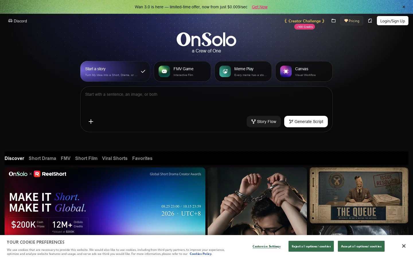 OnSolo Homepage screenshot