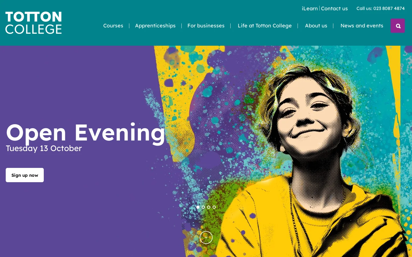 Totton College Homepage screenshot