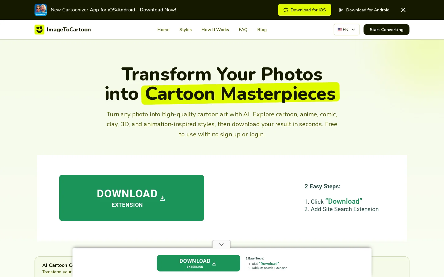Image to Cartoon Converter Homepage screenshot