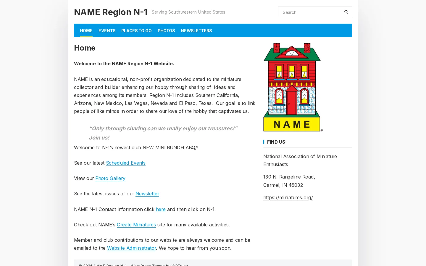 NAME Region N-1 – Serving Southwestern United States Homepage screenshot