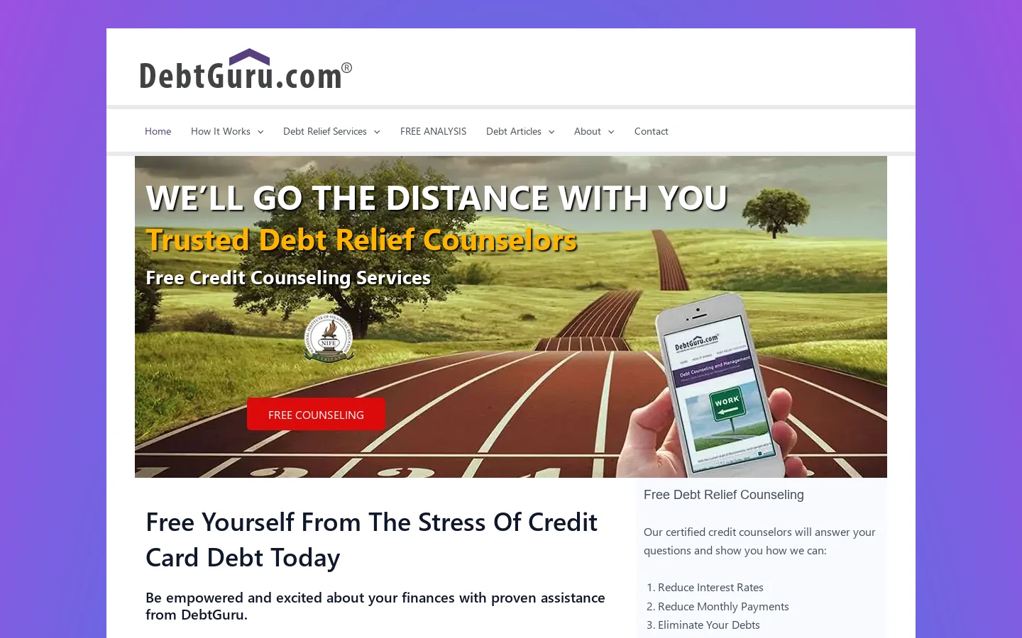 DebtGuru Credit Counseling and Debt Management Services Homepage screenshot