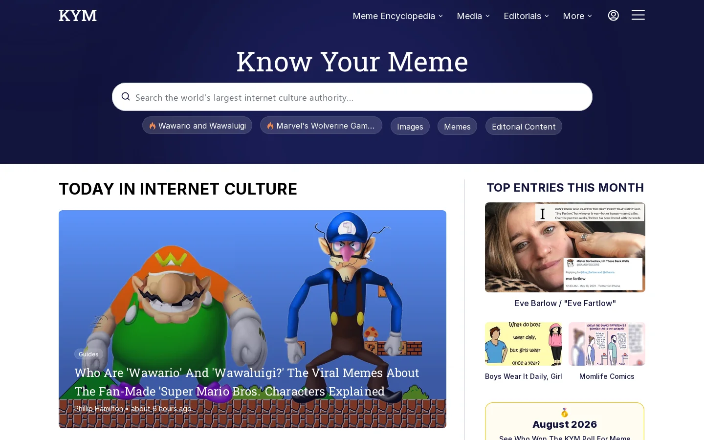 Know Your Meme Homepage screenshot
